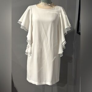 BCBG MaxAzria white mini dress with flouncy sleeves women’s size 6